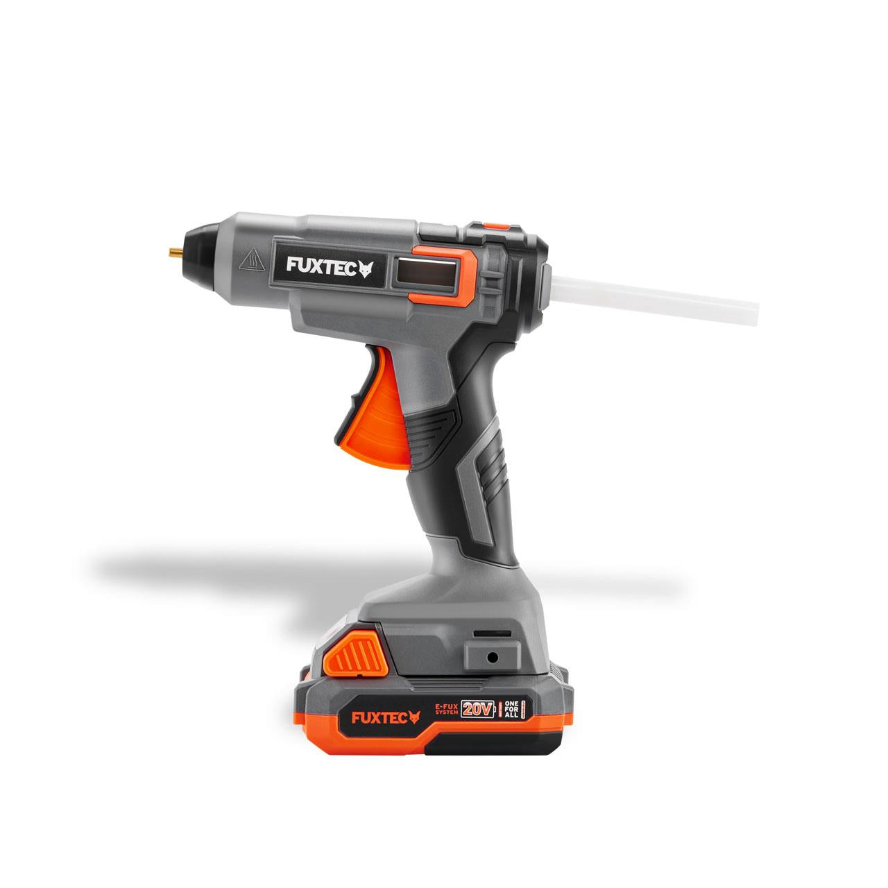 FUXTEC 20V akumulátorová tavná lepicí pistole FX-E1GG20 SET - s 1x akumulátorem 2Ah, 1x nabíjeckou 2,4A