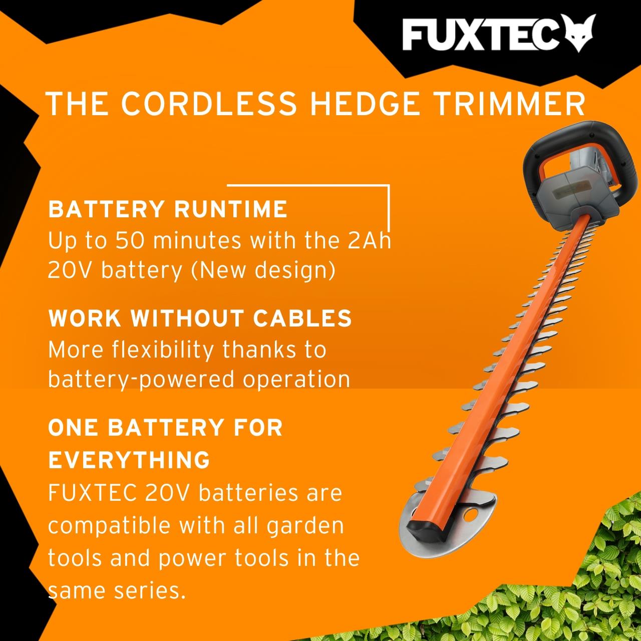 FUXTEC Cordless Hedge Trimmer FX-HT20 SET – 52cm Blade Length